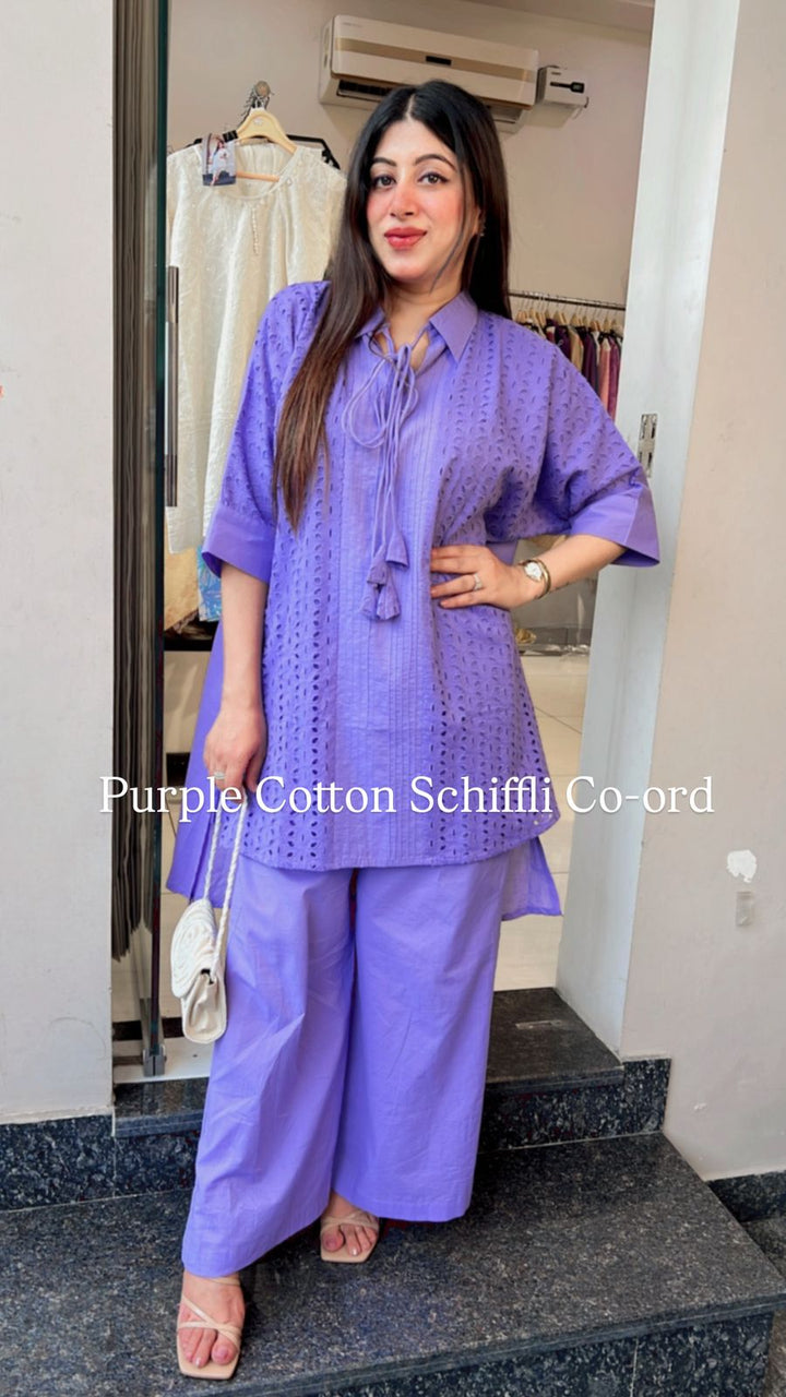 PURPLE SCHIFFLI COTTON CO-ORD WITH LINING