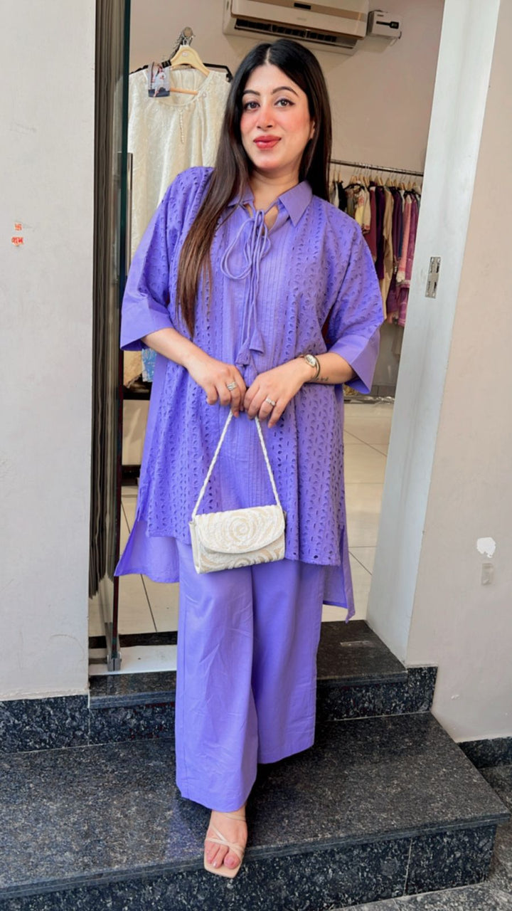 PURPLE SCHIFFLI COTTON CO-ORD WITH LINING