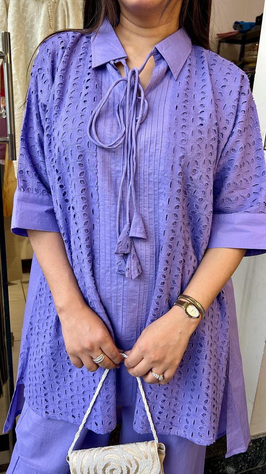 PURPLE SCHIFFLI COTTON CO-ORD WITH LINING