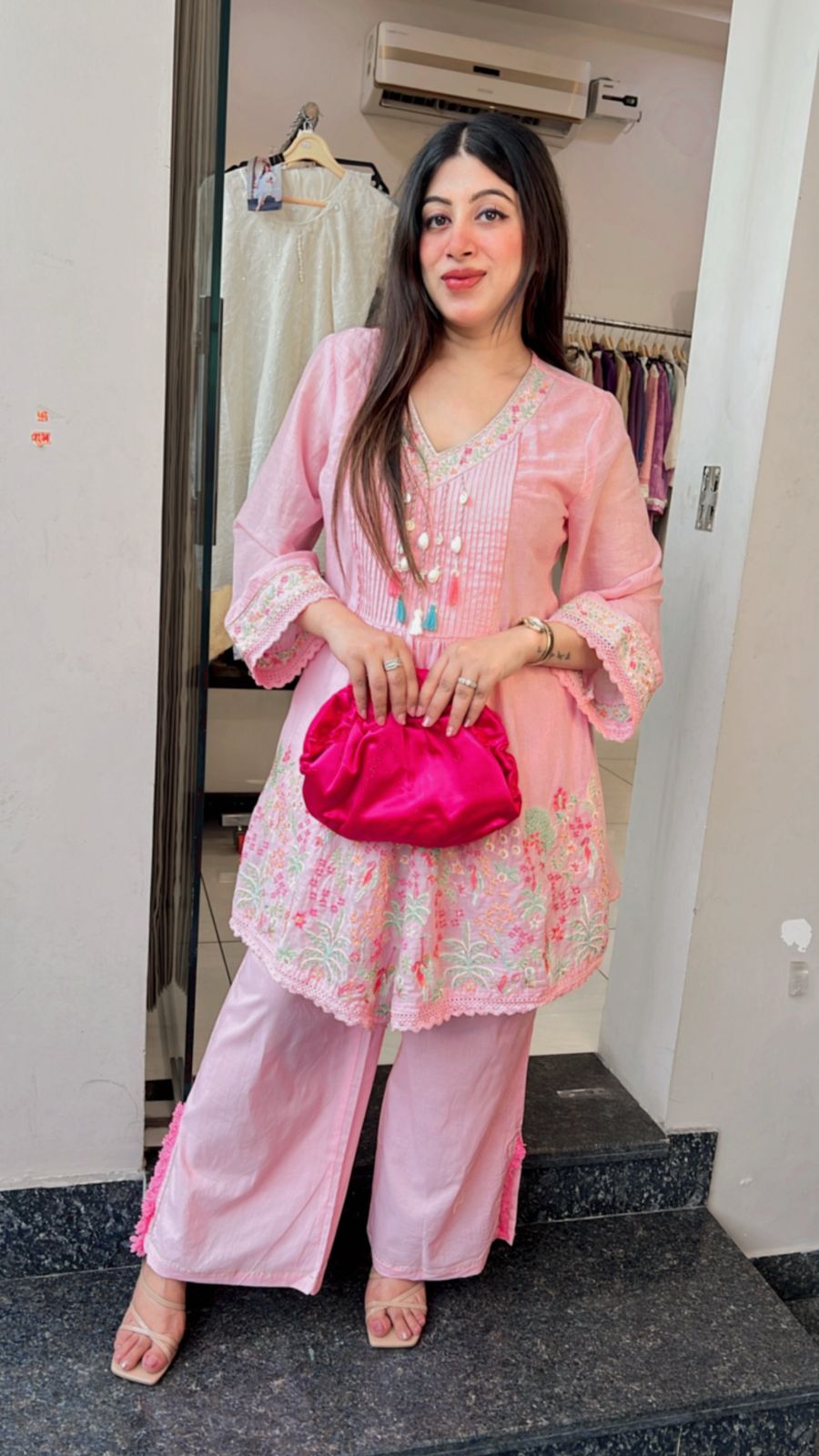 PASTEN PINK MUL COTTON EMBROIDERED CO-ORD