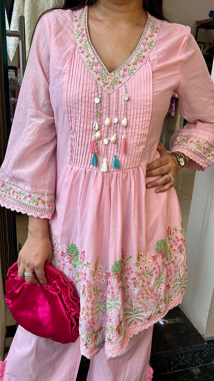 PASTEN PINK MUL COTTON EMBROIDERED CO-ORD