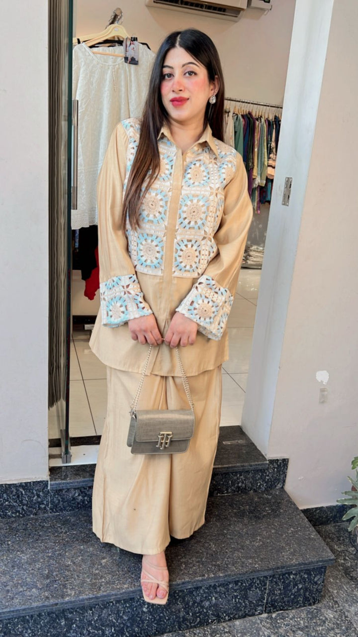 Caramel gold crochet detailing co-ord