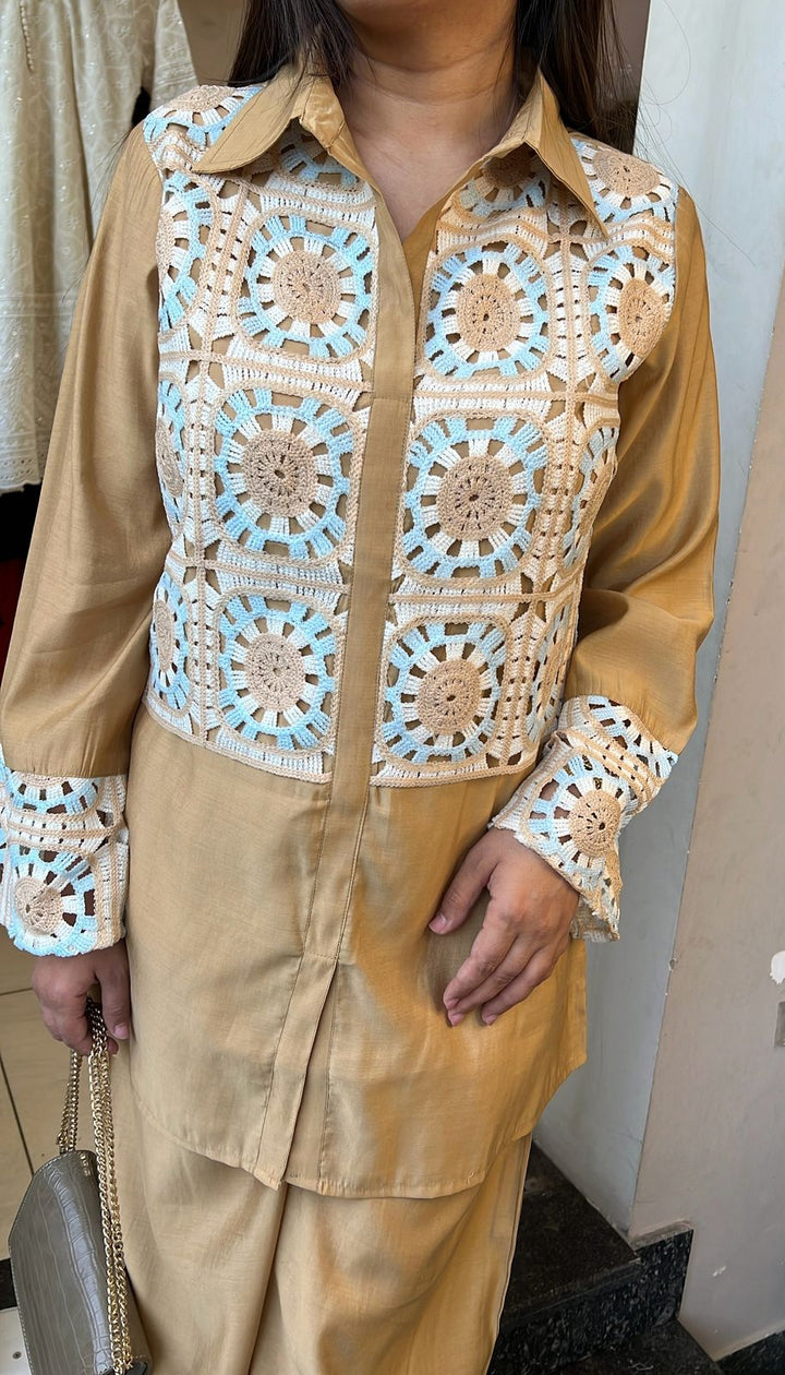 Caramel gold crochet detailing co-ord