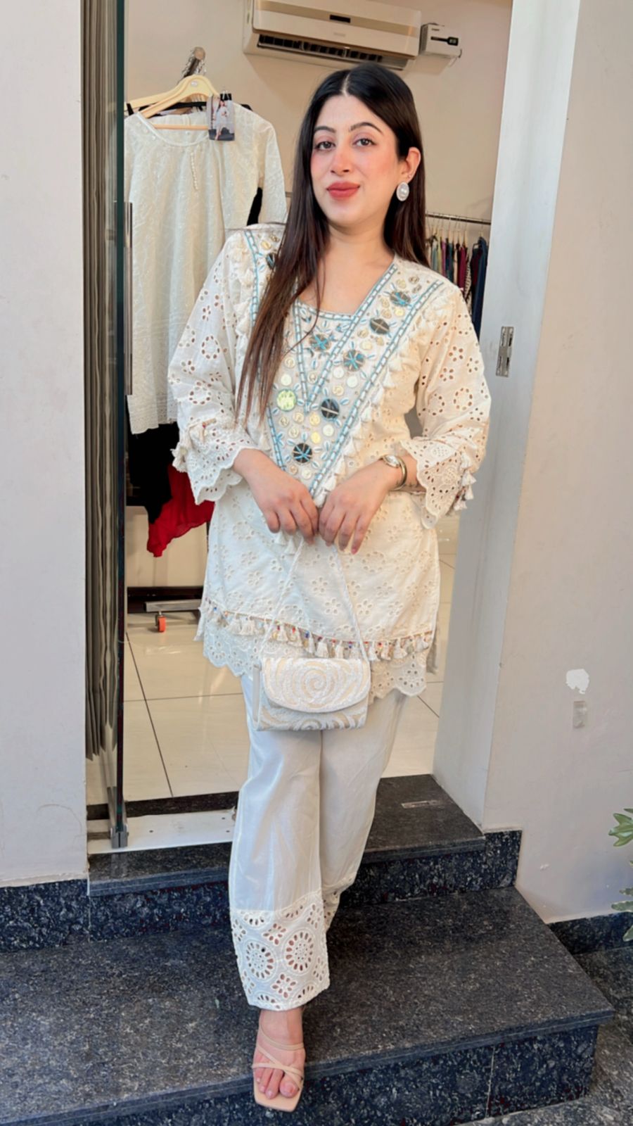 BLUE PURE COTTON SCHIFFLI CO-ORD