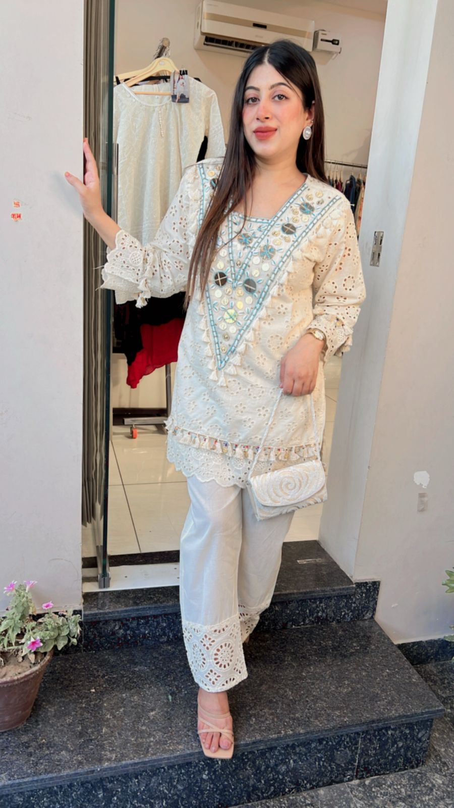 BLUE PURE COTTON SCHIFFLI CO-ORD