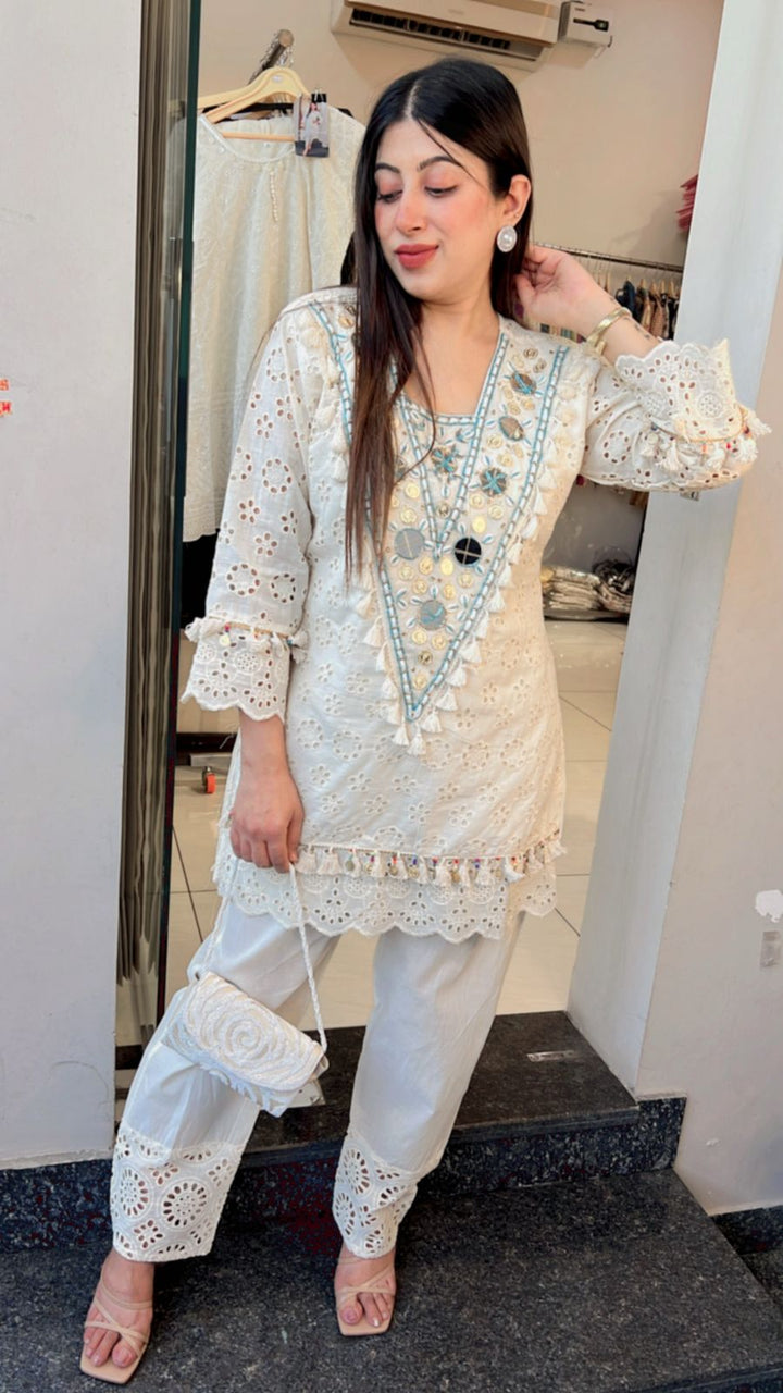 BLUE PURE COTTON SCHIFFLI CO-ORD