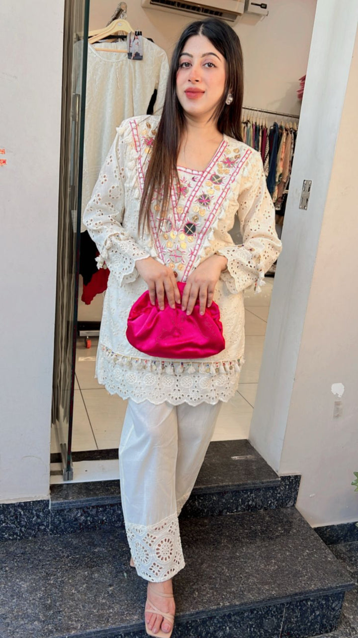 PINK PURE COTTON SCHIFFLI CO-ORD