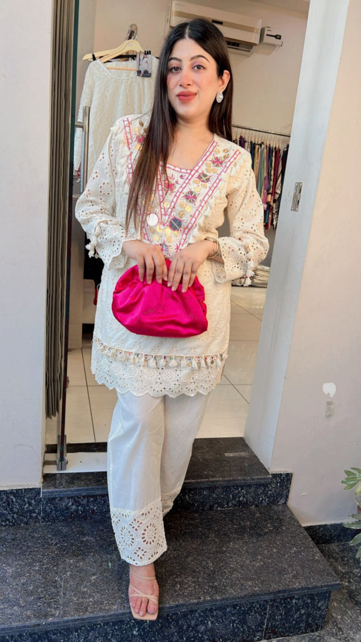 PINK PURE COTTON SCHIFFLI CO-ORD