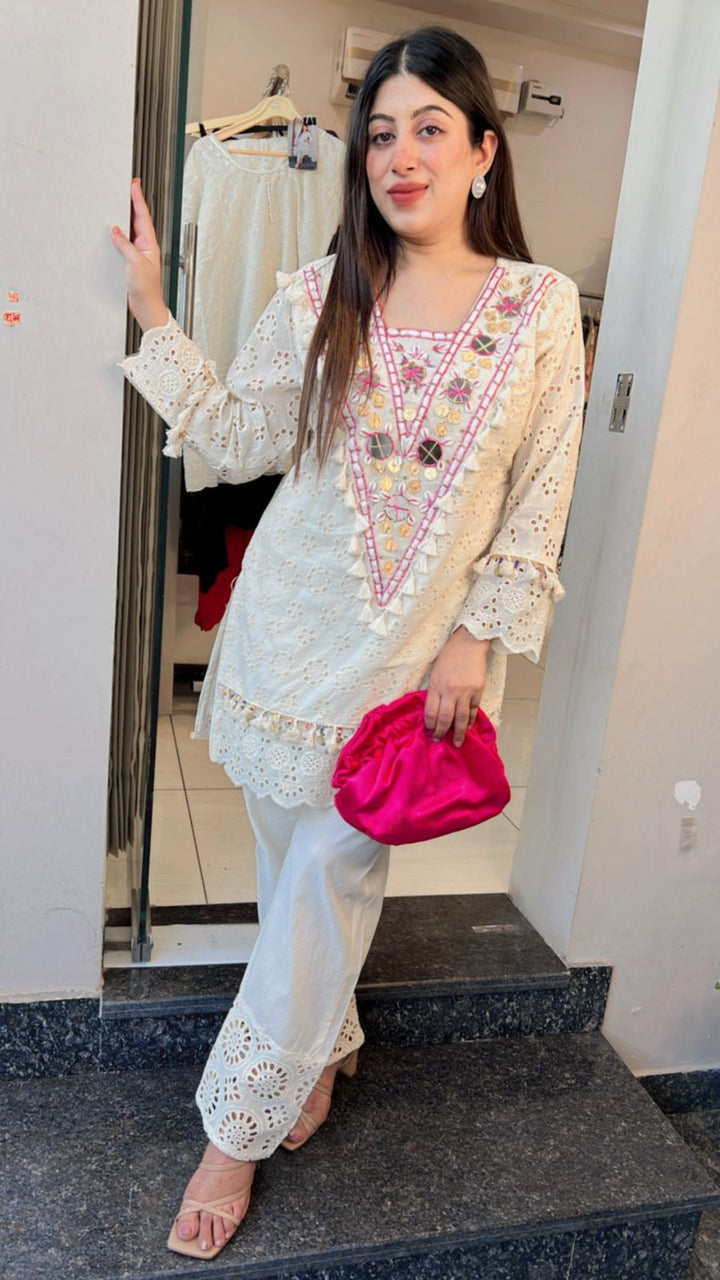 PINK PURE COTTON SCHIFFLI CO-ORD