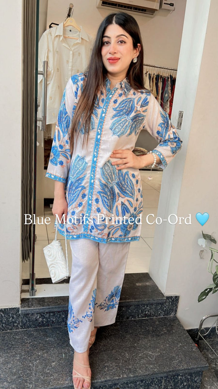 BLUE MOTIFS PRINTED CO-ORD