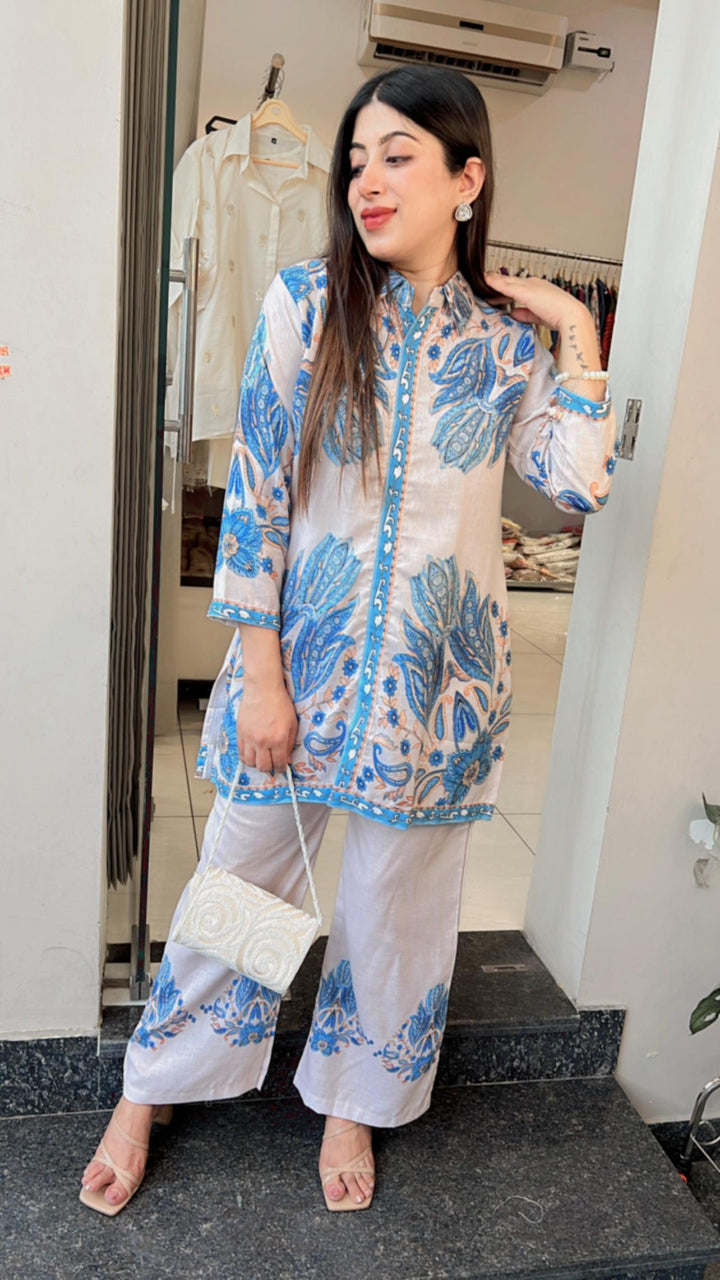 BLUE MOTIFS PRINTED CO-ORD