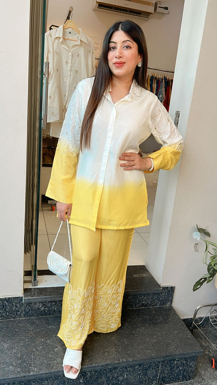 YELLOW OMBRE EMBELLISHED CO-ORD