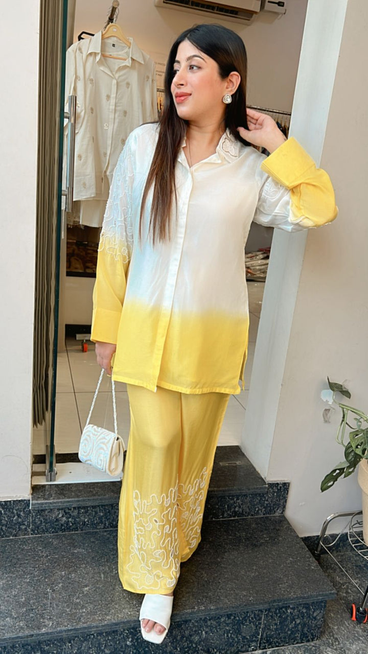 YELLOW OMBRE EMBELLISHED CO-ORD