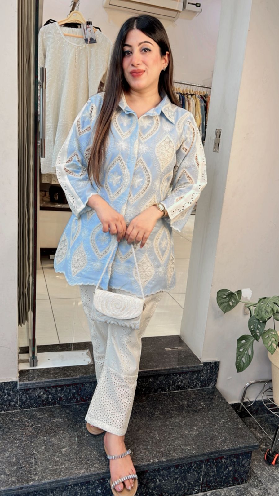 SKY BLUE COTTON CROCHET CO-ORD SET