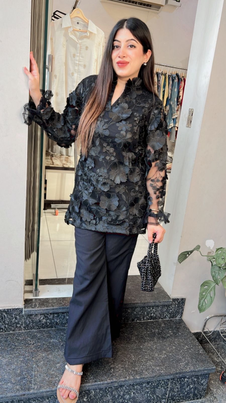 black applique work co-ord set