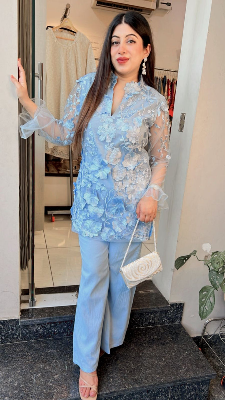 POWDER BLUE applique work co-ord set