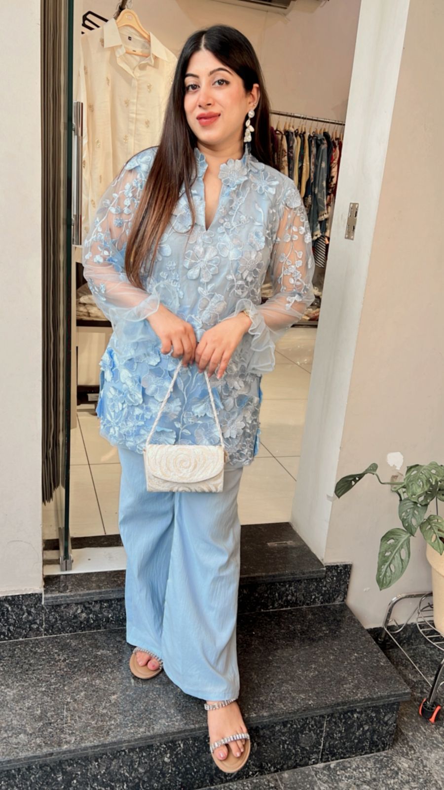POWDER BLUE applique work co-ord set