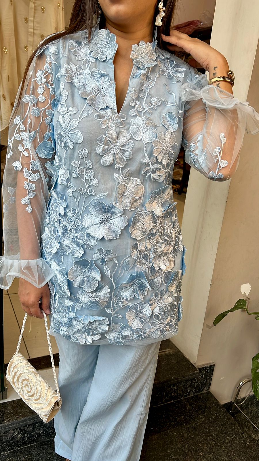 POWDER BLUE applique work co-ord set