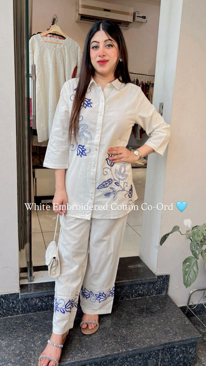 WHITE EMBROIDERY COTTON CO-ORD