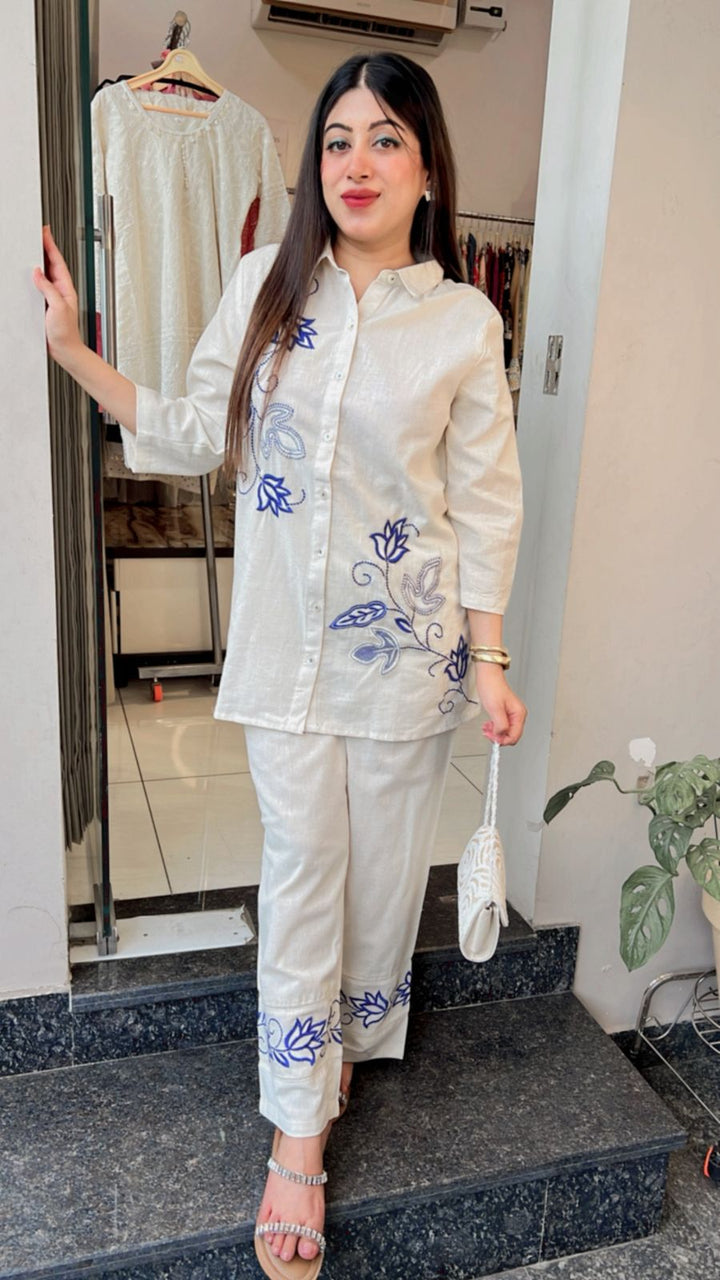 WHITE EMBROIDERY COTTON CO-ORD