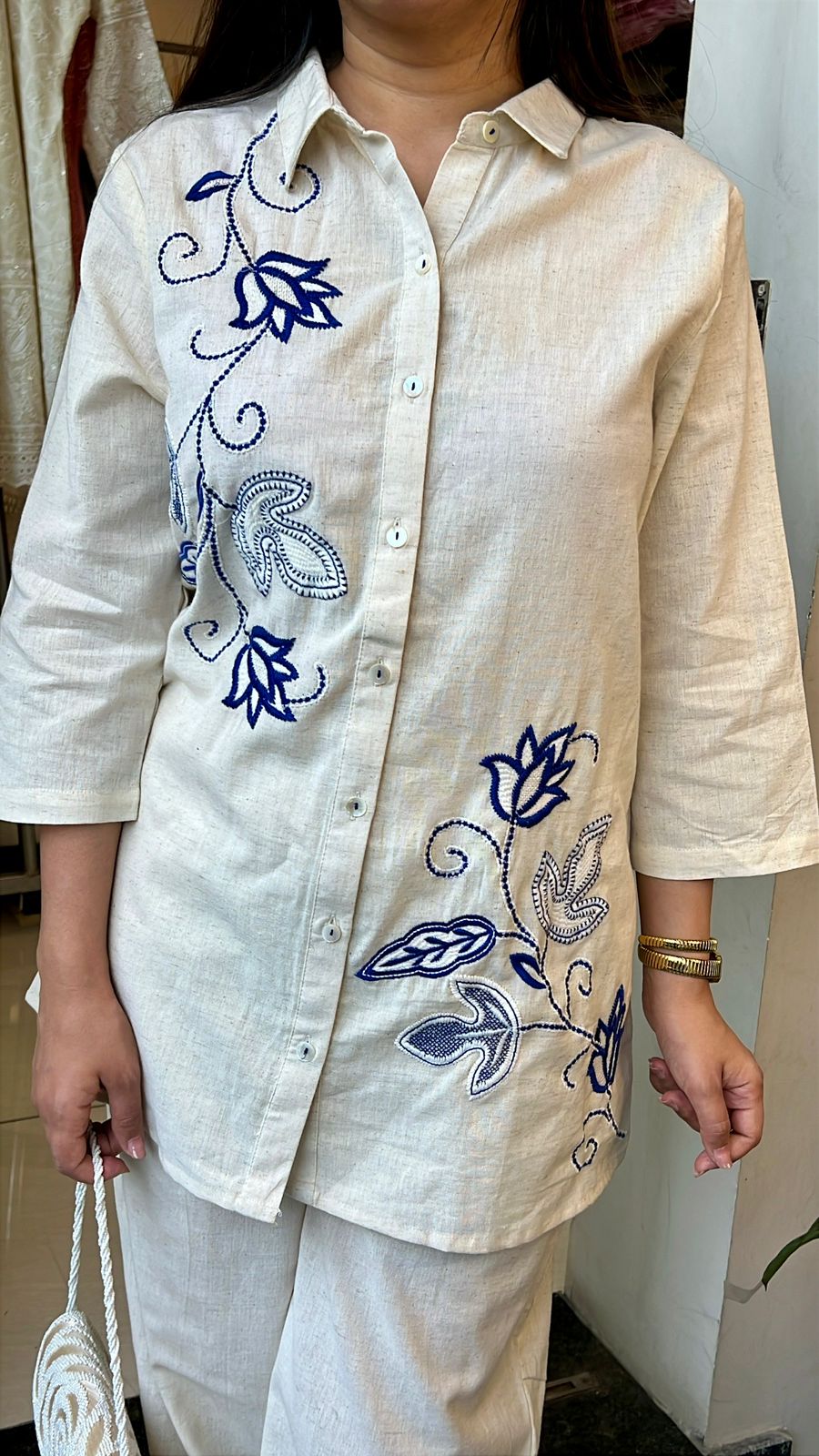 WHITE EMBROIDERY COTTON CO-ORD