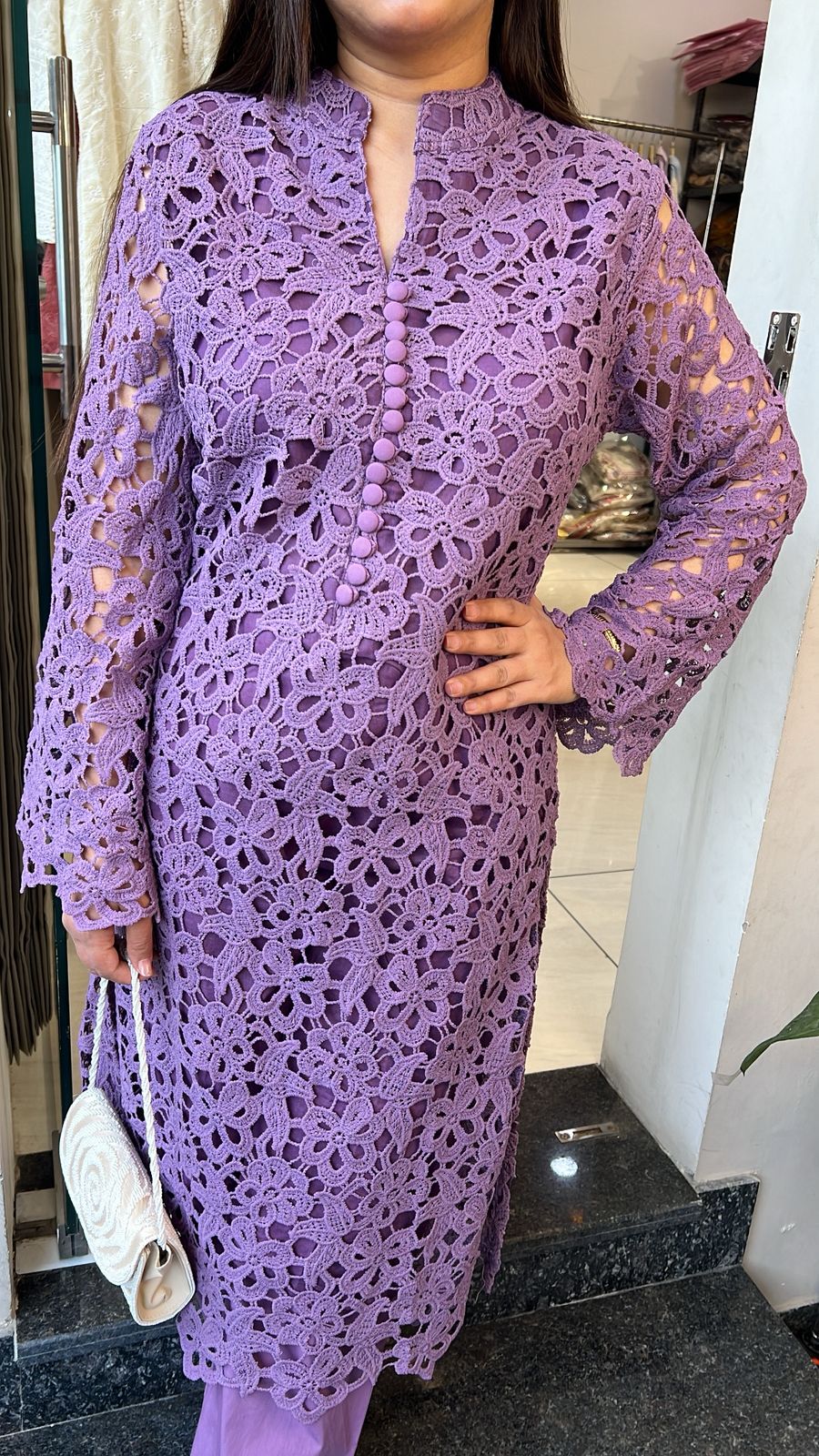 PURPLE CROCHET COTTON CO-ORD WITH LINING