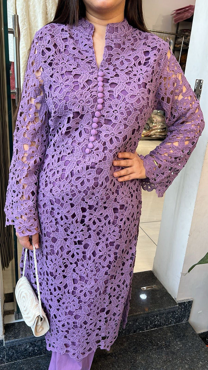 PURPLE CROCHET COTTON CO-ORD WITH LINING