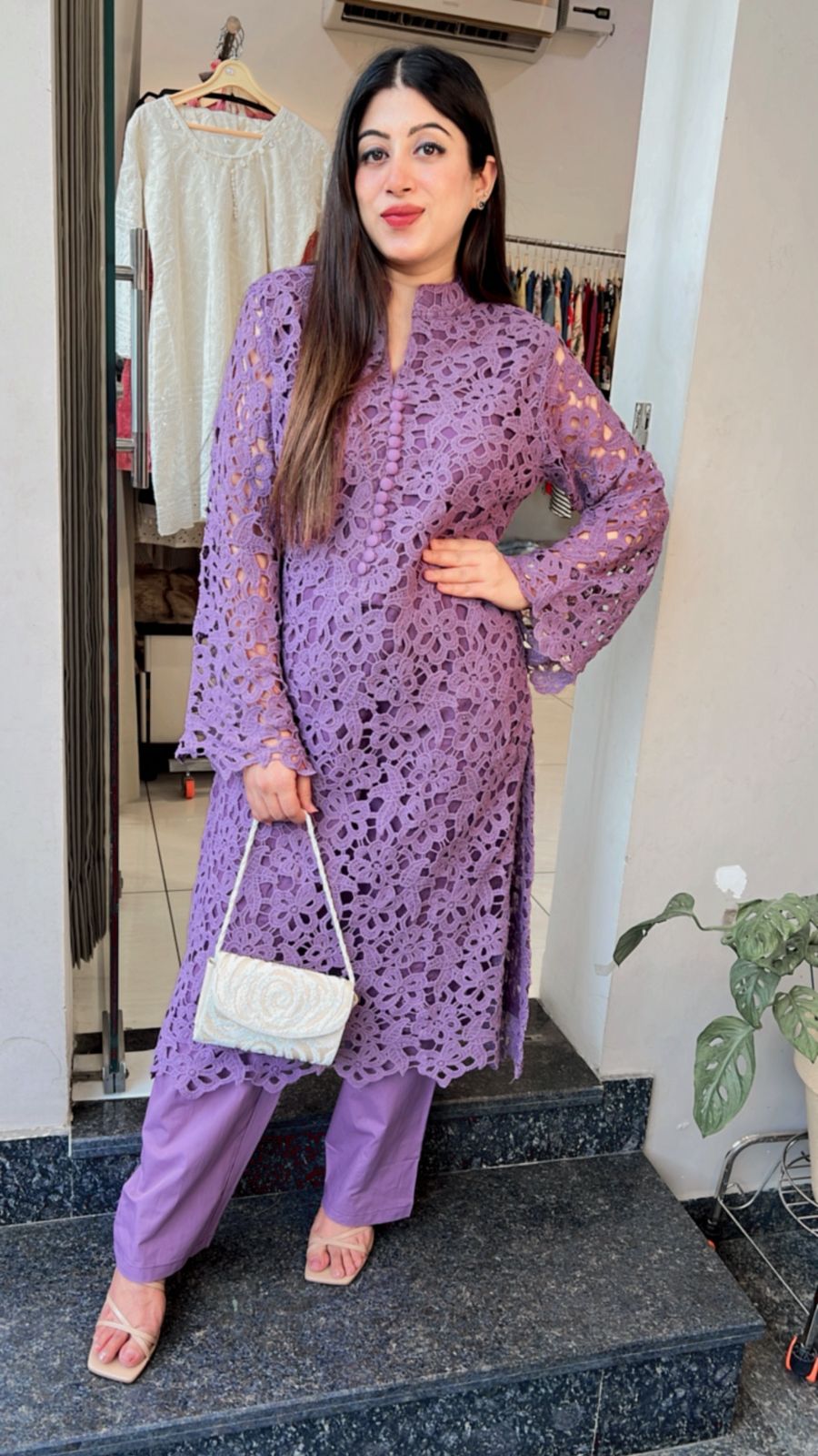 PURPLE CROCHET COTTON CO-ORD WITH LINING