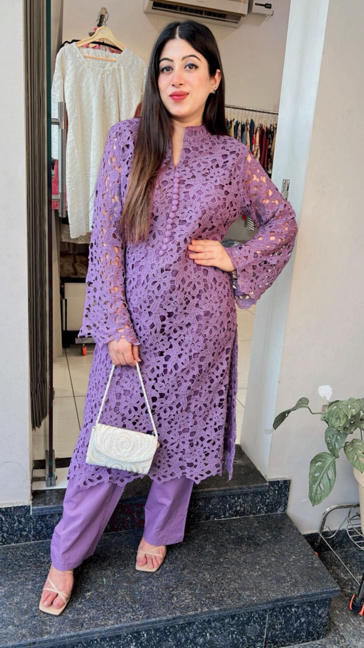 PURPLE CROCHET COTTON CO-ORD WITH LINING