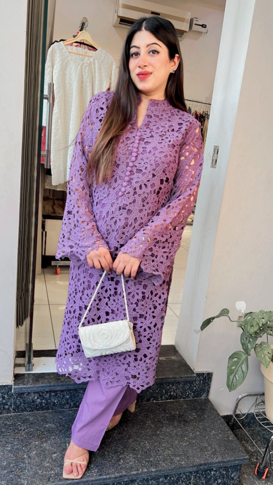 PURPLE CROCHET COTTON CO-ORD WITH LINING