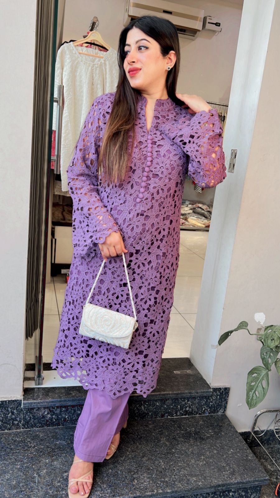 PURPLE CROCHET COTTON CO-ORD WITH LINING