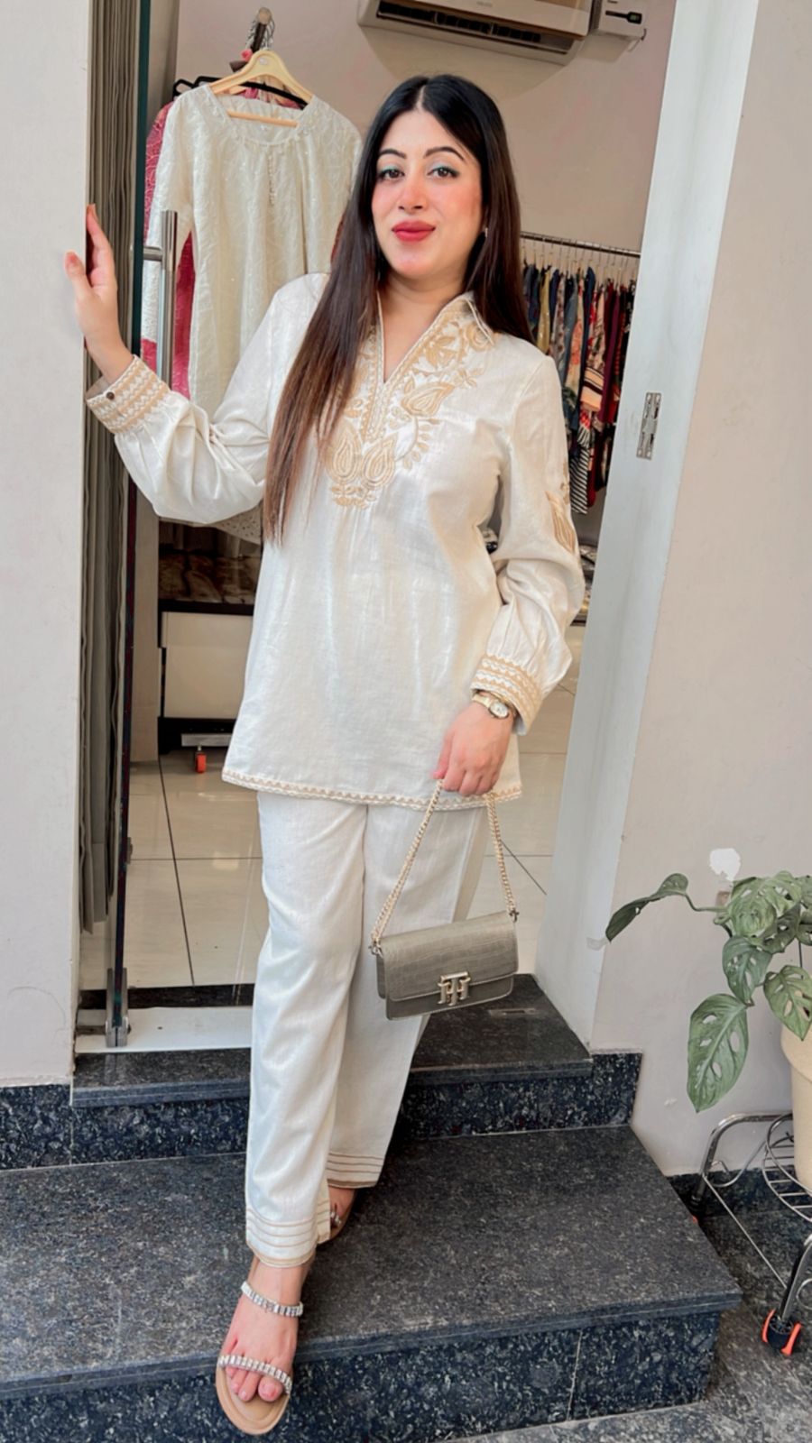 IVORY KHADI COTTON EMBROIDERED CO-ORD