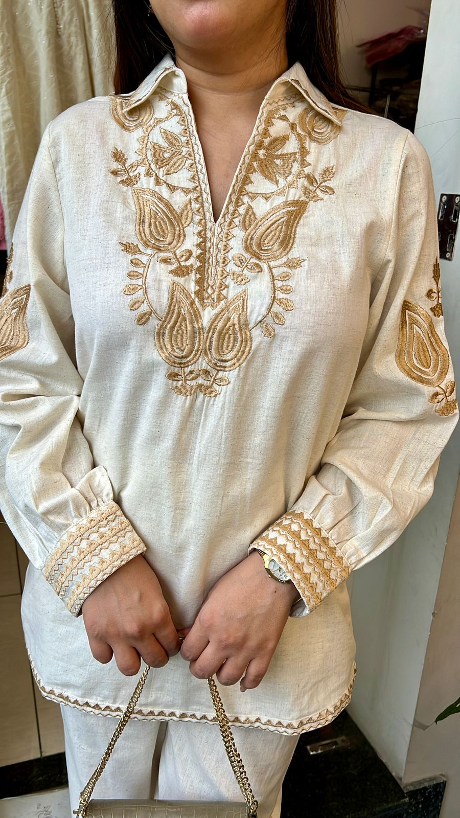 IVORY KHADI COTTON EMBROIDERED CO-ORD