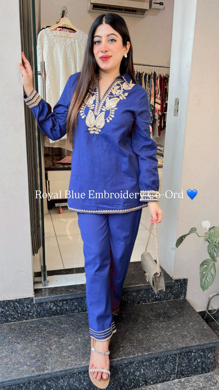 ROYAL BLUE KHADI COTTON EMBROIDERED CO-ORD