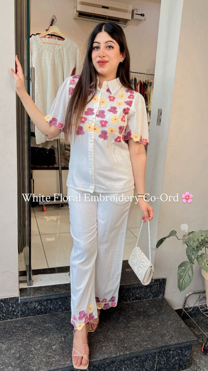 WHITE FLORAL EMBROIDERY CO-ORD