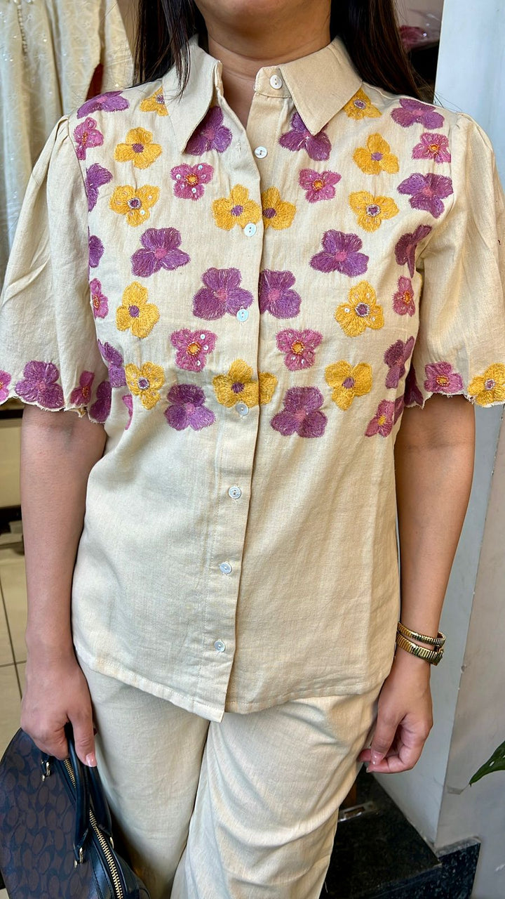 BEIGE FLORAL EMBROIDERY CO-ORD