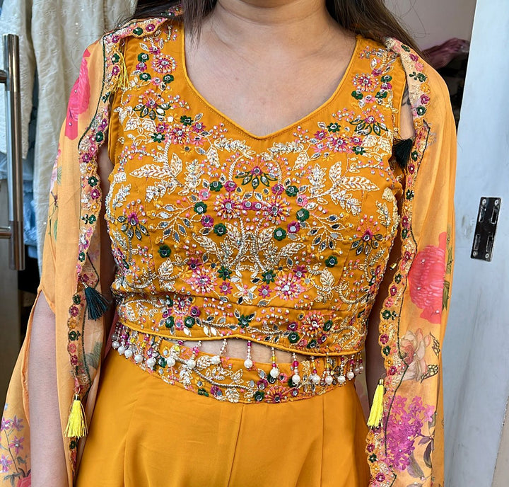 YELLOW MUSTARD EMBELLISHED INDO WESTERN SET