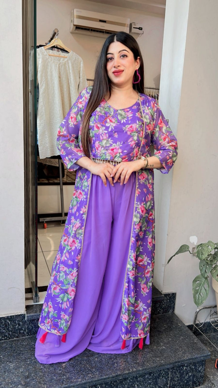 PURPLE FLORAL INDO WESTERN SET