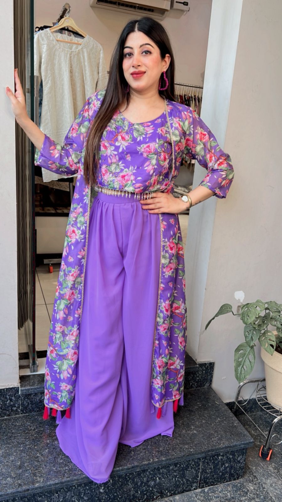 PURPLE FLORAL INDO WESTERN SET