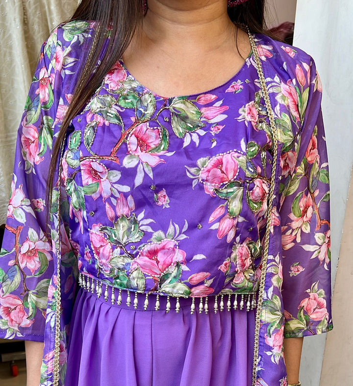 PURPLE FLORAL INDO WESTERN SET