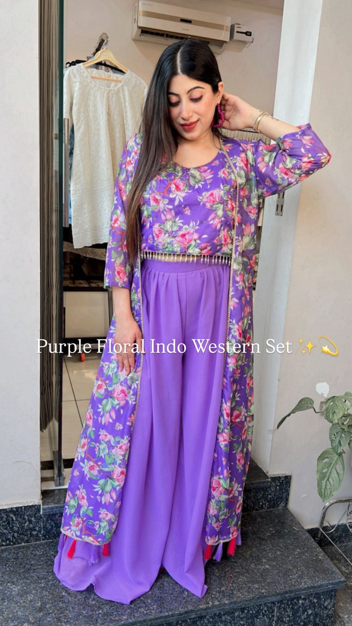 PURPLE FLORAL INDO WESTERN SET