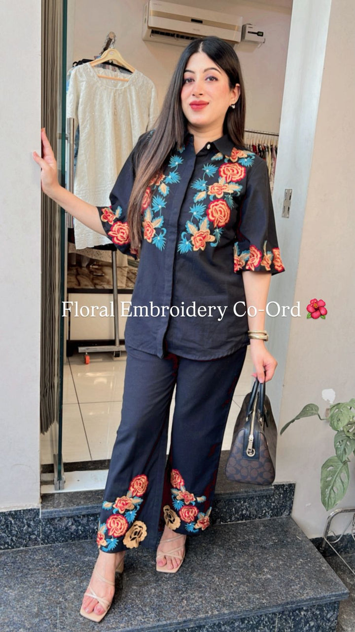 BLACK FLORAL EMBROIDERY CO-ORD