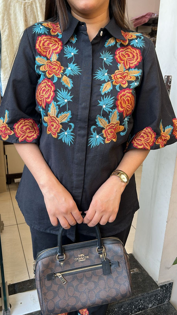 BLACK FLORAL EMBROIDERY CO-ORD