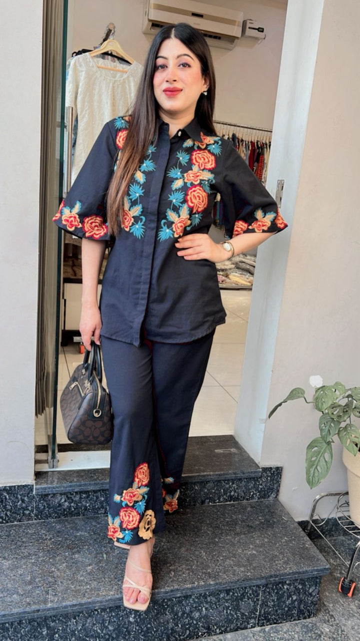 BLACK FLORAL EMBROIDERY CO-ORD