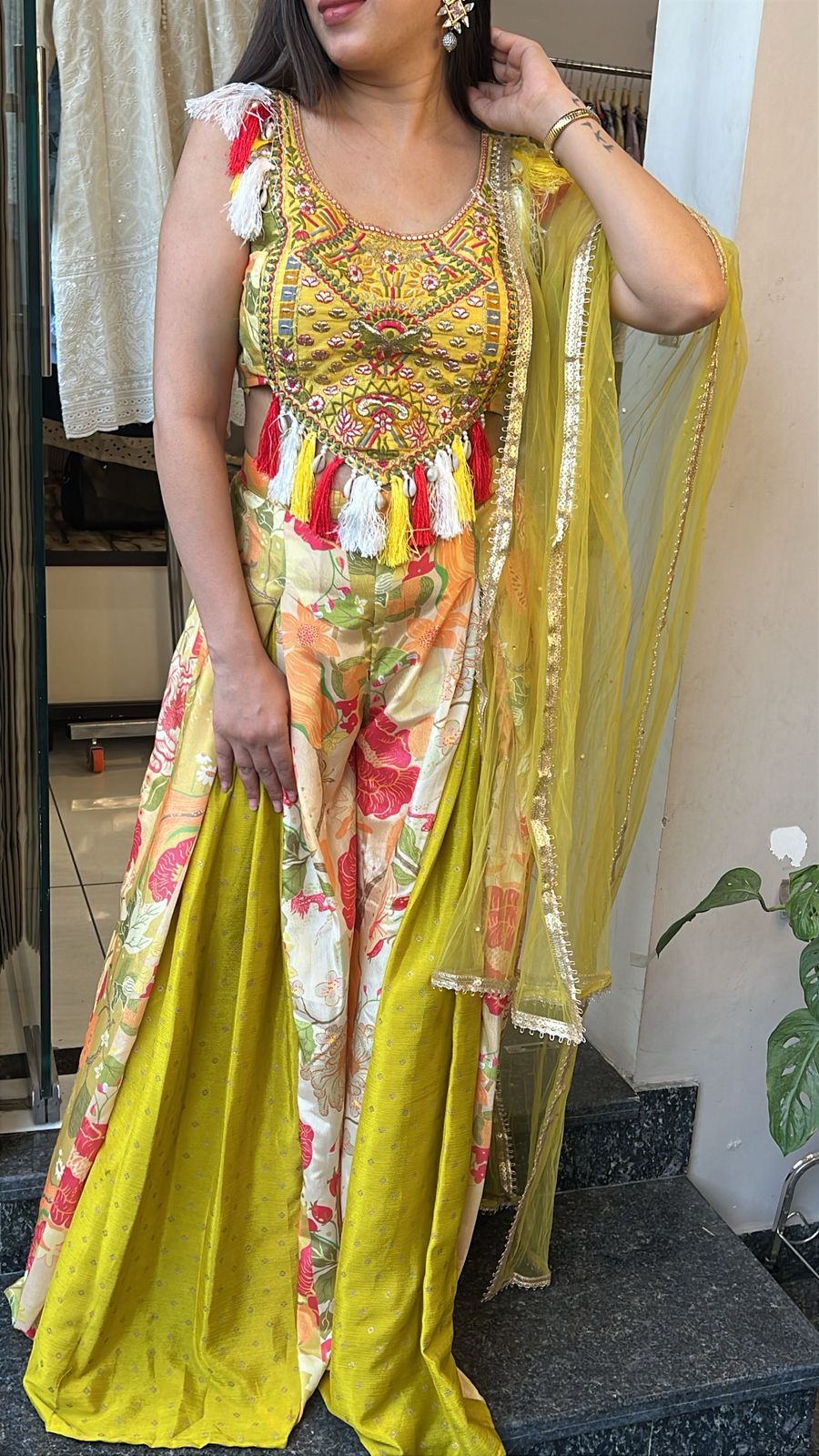 EMBELLISHED GREEN INDO WESTERN SET