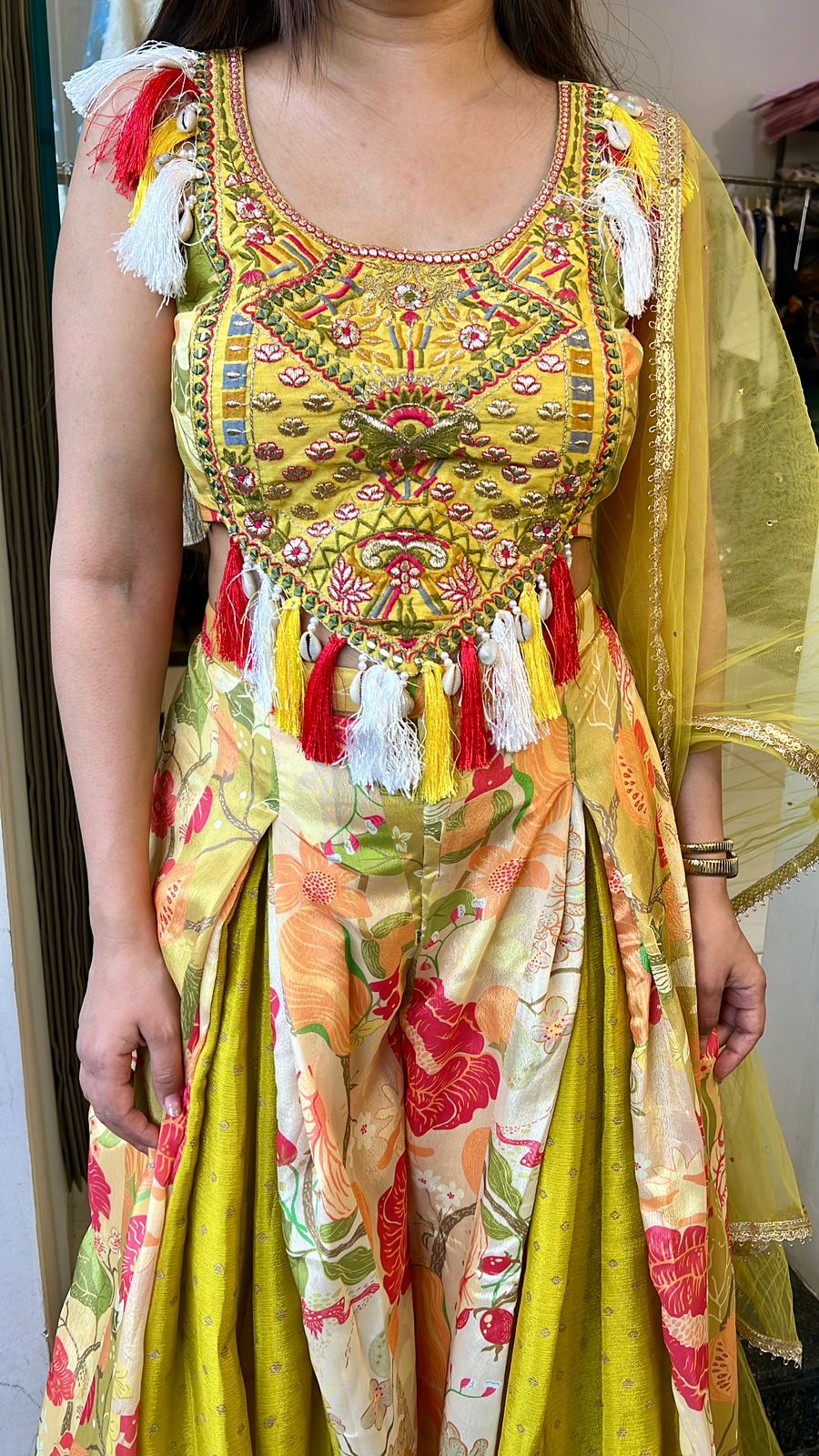 EMBELLISHED GREEN INDO WESTERN SET