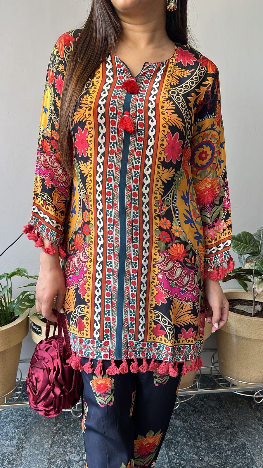 TASSELS DETAILING PRINTED CO-ORD