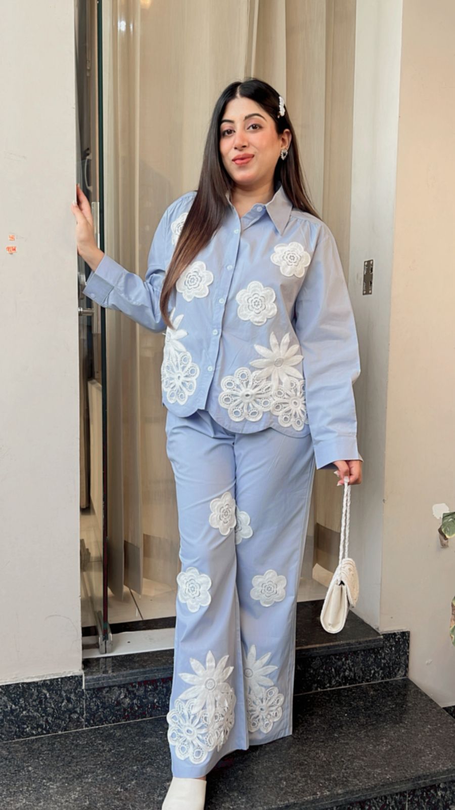 POWDER BLUE FLORAL PATCH CO-ORD