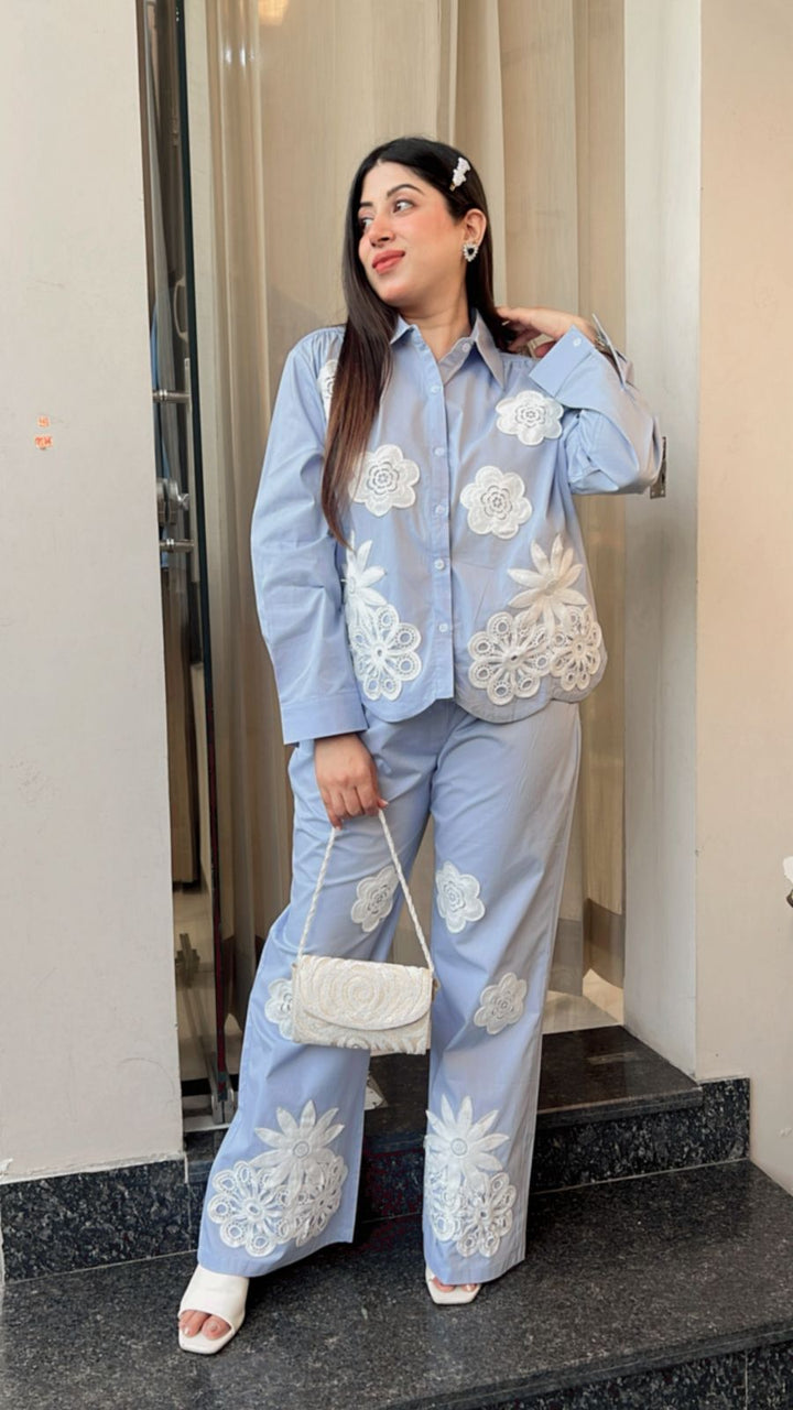 POWDER BLUE FLORAL PATCH CO-ORD