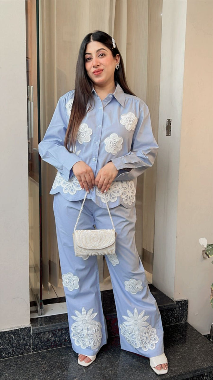 POWDER BLUE FLORAL PATCH CO-ORD